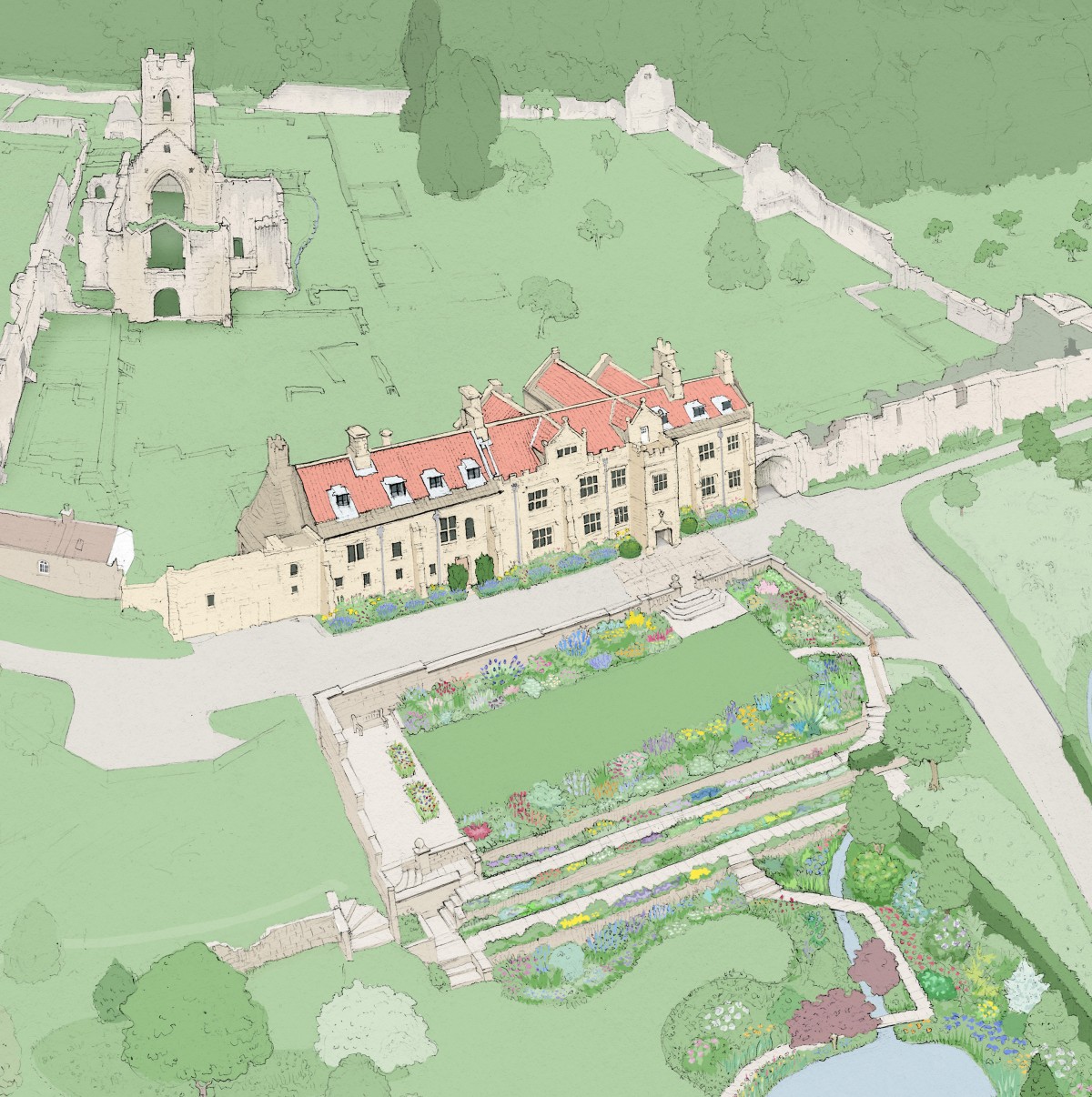 Nick Ellwood Illustrated map for Mount Grace Priory House & Gardens